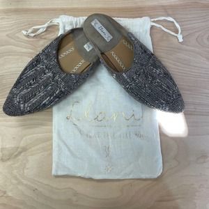 Llani Slippers Gray Beaded Mules Pointed Toe Sz EU 39